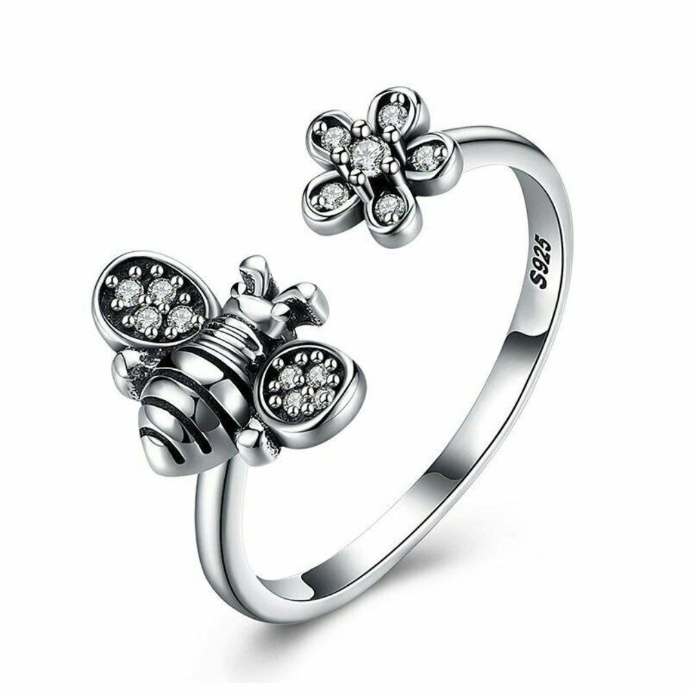 Womens Silver Bee Flower Knuckle Open Ring Size 8